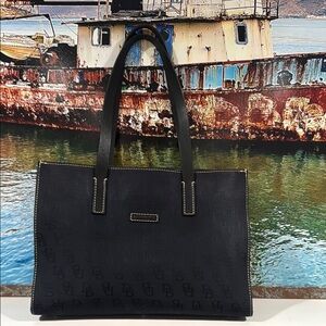 DOONEY & BOURKE black Monogram Eastwest Canvas Tote with leather straps